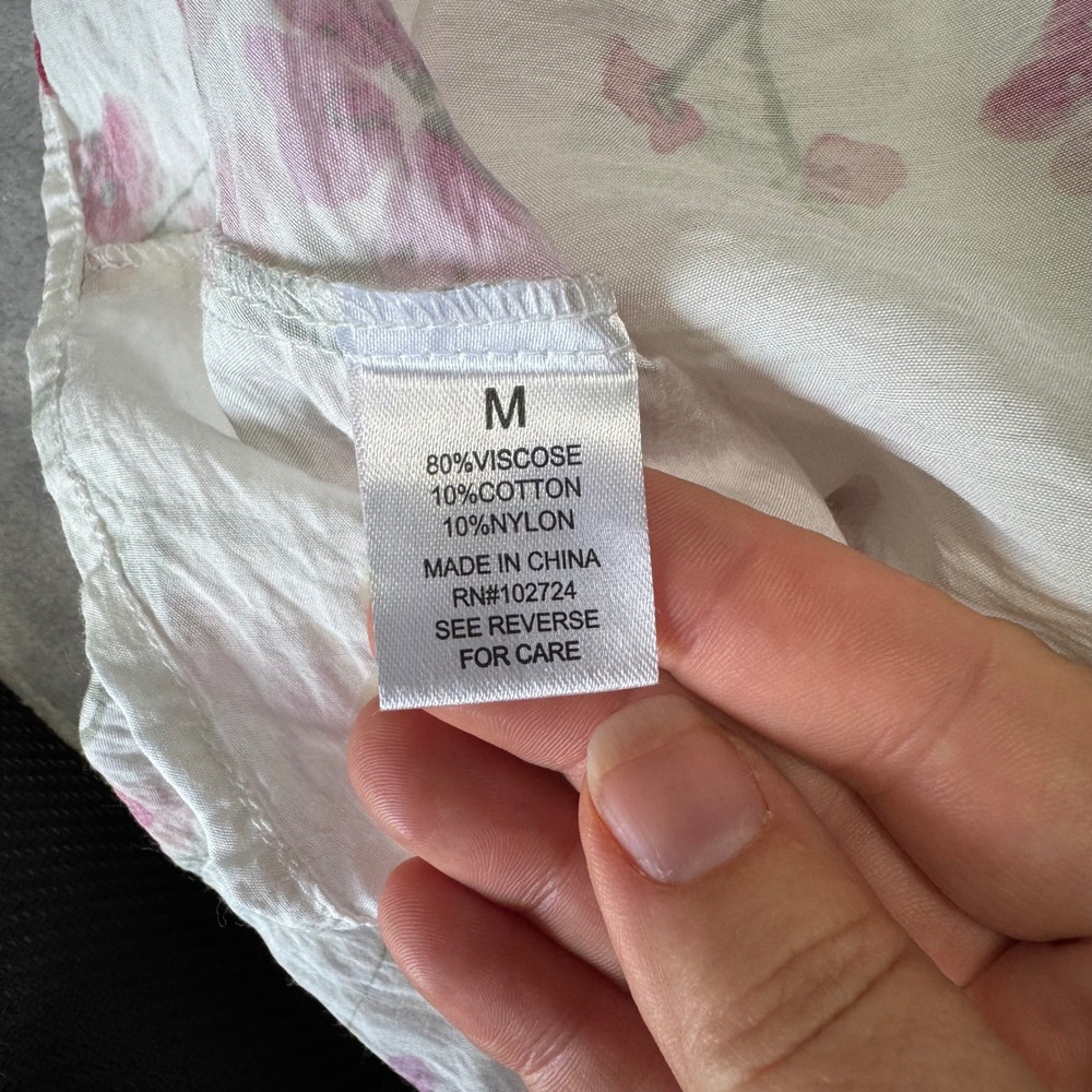 Hester & Orchard Floral Lace Trim Pintuck Button Front Blouse White Pink Medium - Picture 8 of 8